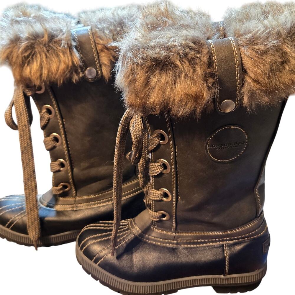 London Fog Gray 6 Women's  Fur Insulated Water Resistant Snow Boots Shoes Winter